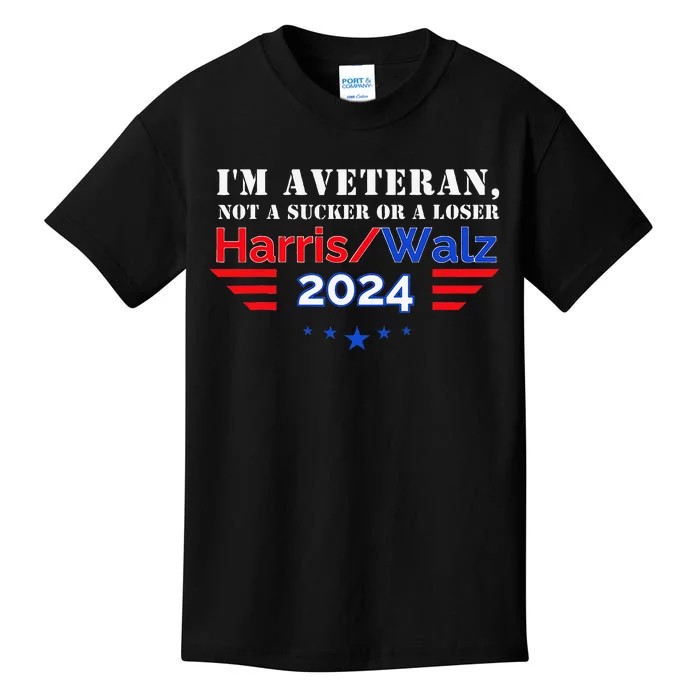 Veteran For Harris Walz For President 2024 Kids T-Shirt