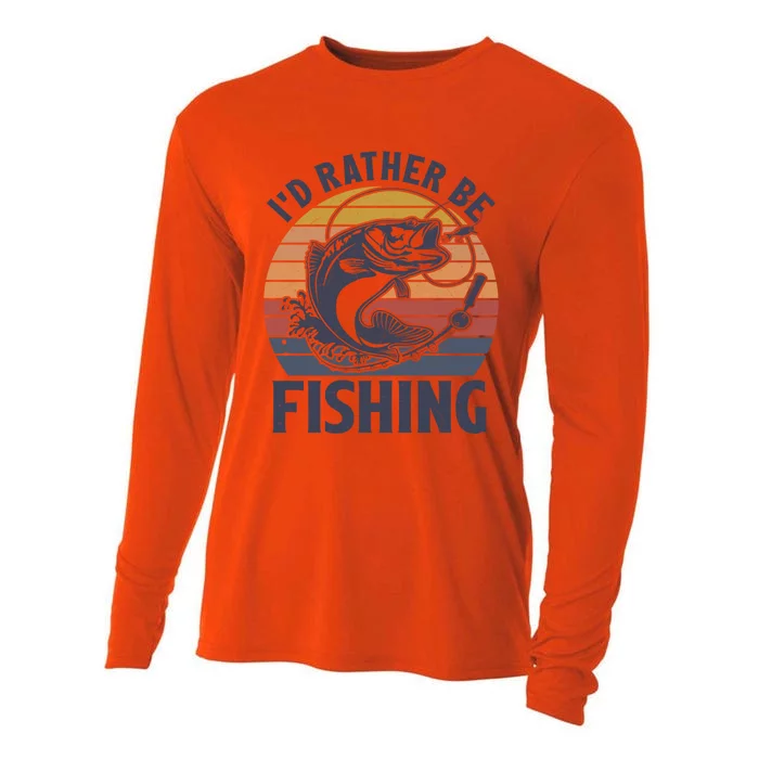 Vintage Funny I'd Rather Be Fishing Bass Rod Fisher Gift Cooling Performance Long Sleeve Crew