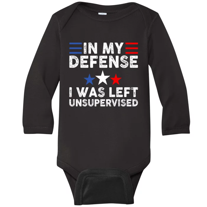 Vintage Funny In My Defense I Was Left Unsupervised Baby Long Sleeve Bodysuit