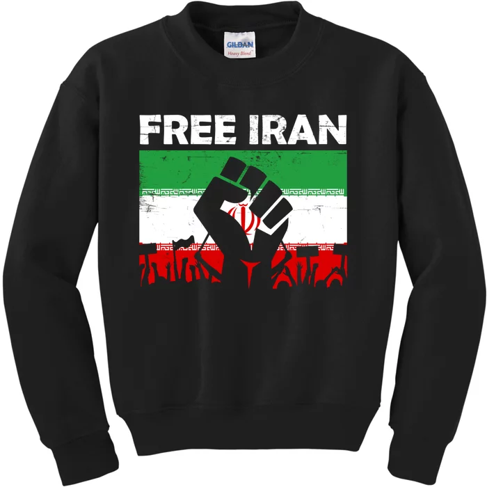 Vintage Free Iran Stand With Women Iranian Flag Raised Hand Kids Sweatshirt