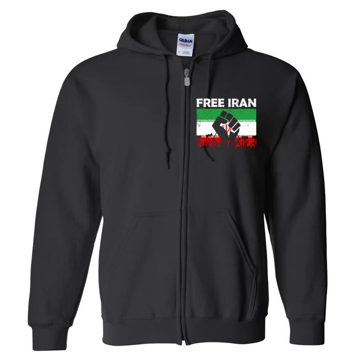 Vintage Free Iran Stand With Women Iranian Flag Raised Hand Full Zip Hoodie