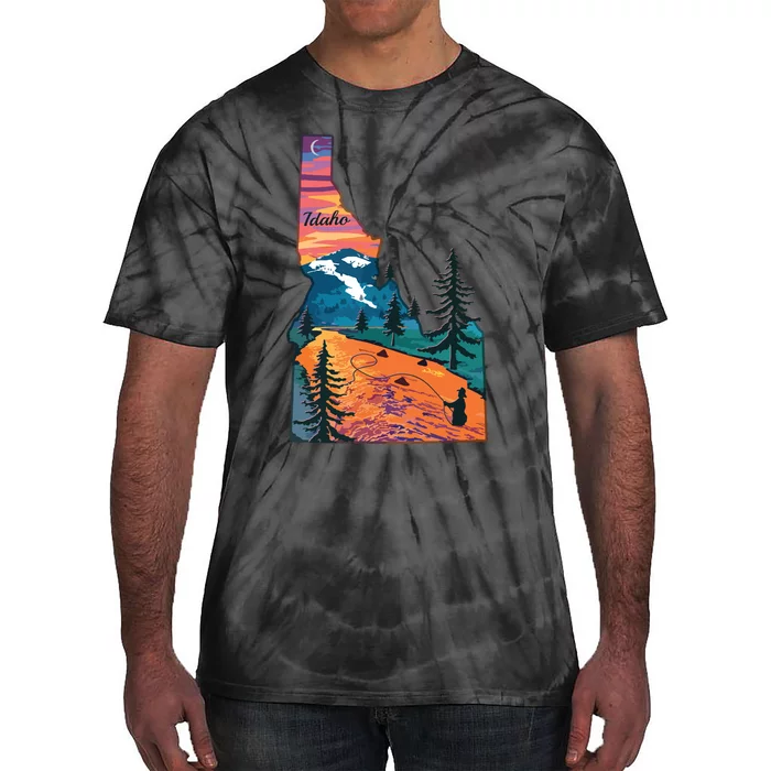 Vintage Fish Idaho State Map Id Fly Fishing Tie-Dye T-Shirt