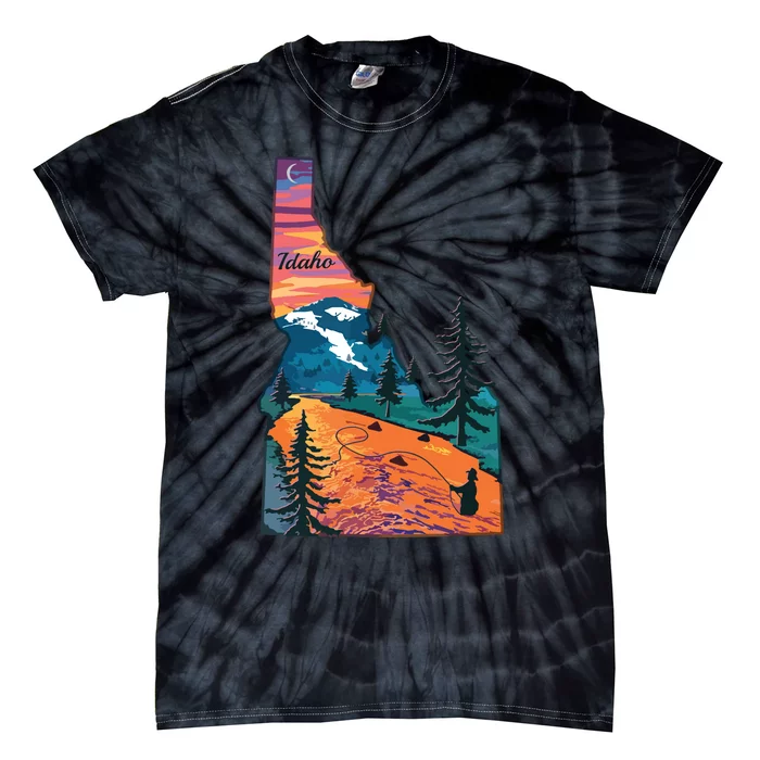 Vintage Fish Idaho State Map Id Fly Fishing Tie-Dye T-Shirt