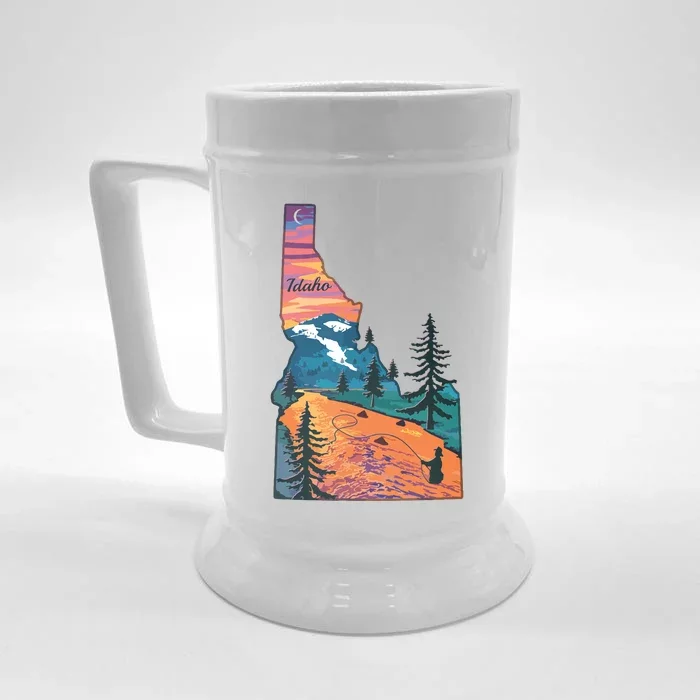 Vintage Fish Idaho State Map Id Fly Fishing Front & Back Beer Stein