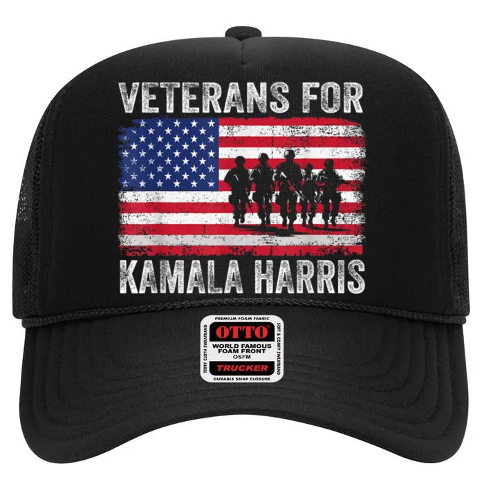 Veterans For Kamala Harris 2024 Election Usa Flag Military High Crown Mesh Trucker Hat