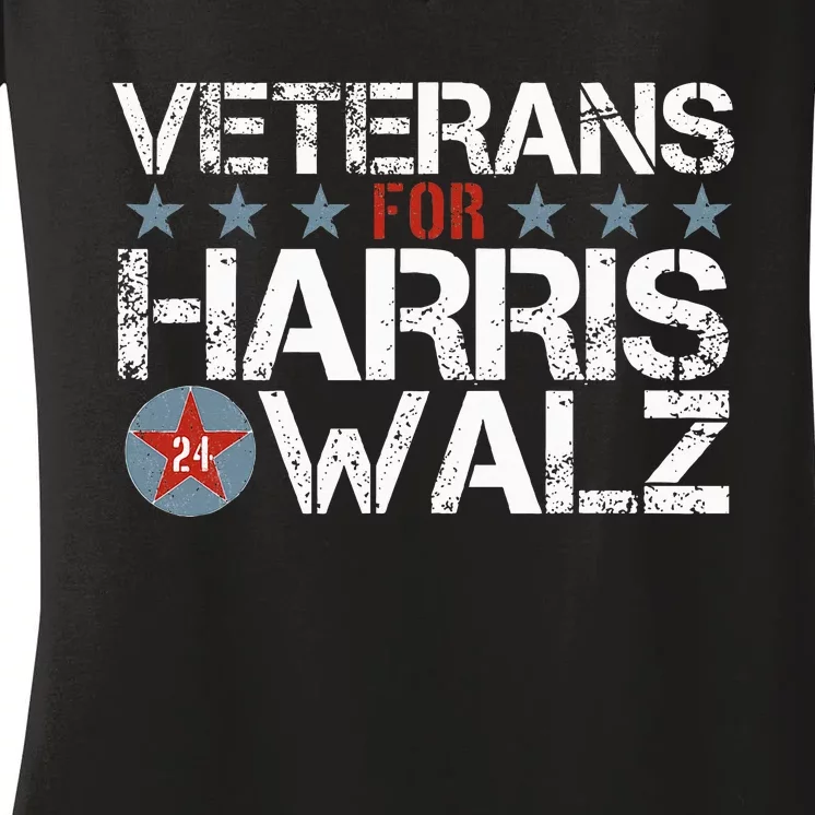 Veterans For Kamala Harris Tim Walz 2024 Vets Us Flag Kamala Women's V-Neck T-Shirt