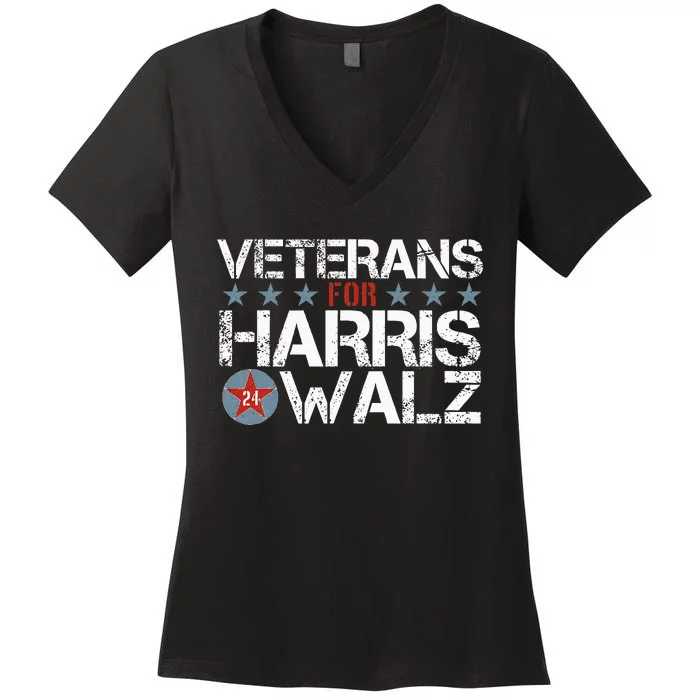 Veterans For Kamala Harris Tim Walz 2024 Vets Us Flag Kamala Women's V-Neck T-Shirt