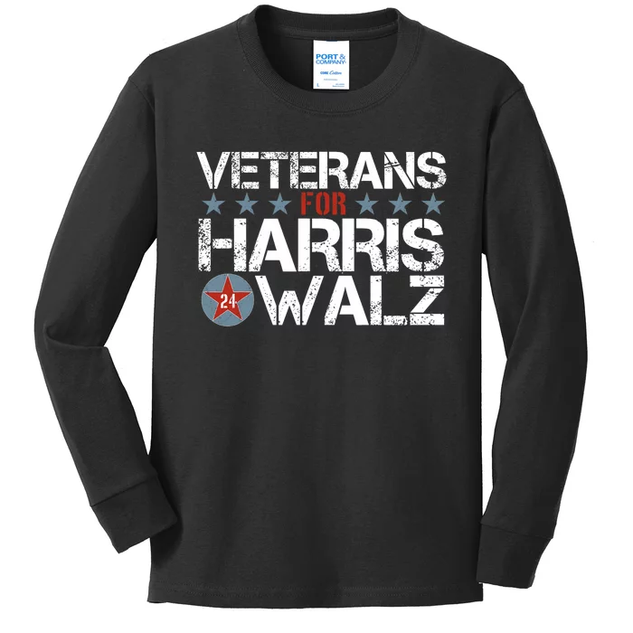 Veterans For Kamala Harris Tim Walz 2024 Vets Us Flag Kamala Kids Long Sleeve Shirt