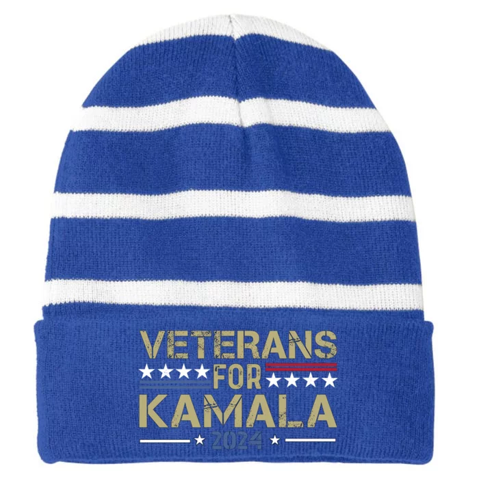 Veterans For Kamala Harris 2024 Election Striped Beanie with Solid Band