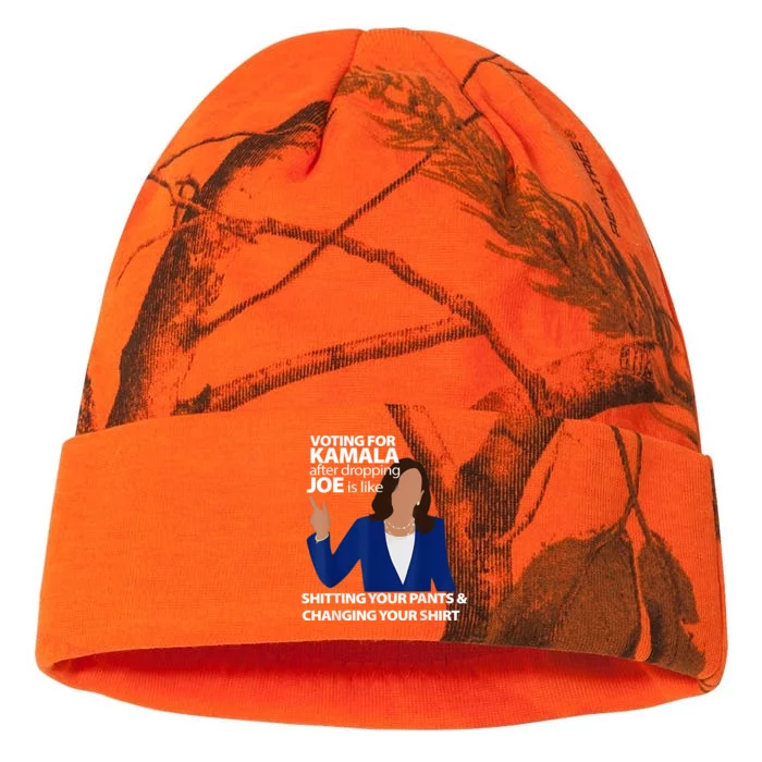 Voting For Kamala After Dropping Joe Is Like Shitting Kati - 12in Camo Beanie