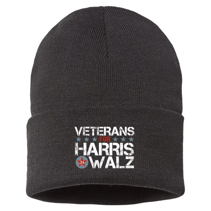 Veterans For Kamala Harris Tim Walz 2024 Vets Us Flag Kamala Sustainable Knit Beanie