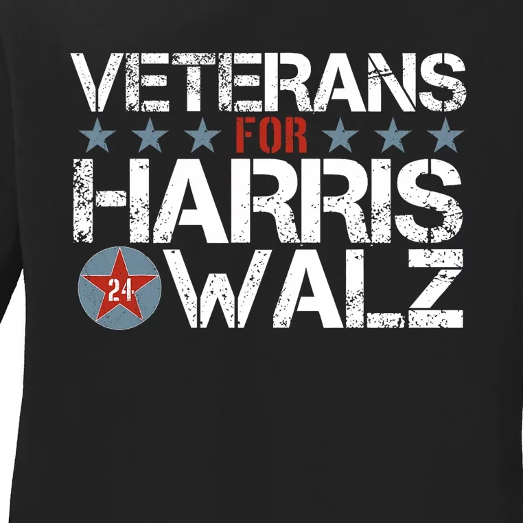 Veterans For Kamala Harris Tim Walz 2024 Vets Us Flag Kamala Ladies Long Sleeve Shirt