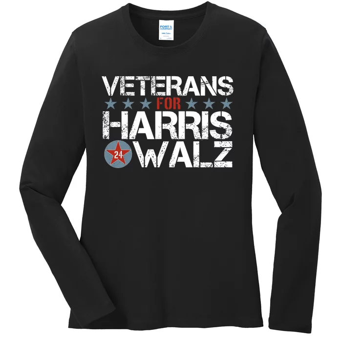 Veterans For Kamala Harris Tim Walz 2024 Vets Us Flag Kamala Ladies Long Sleeve Shirt