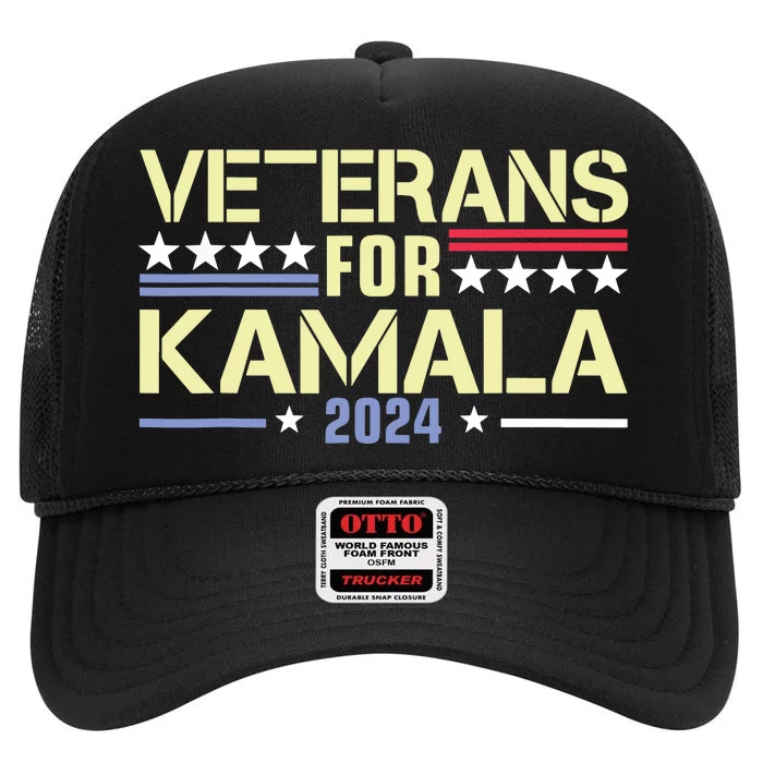 Veterans For Kamala American Flag Kamalaharris Supporter High Crown Mesh Trucker Hat