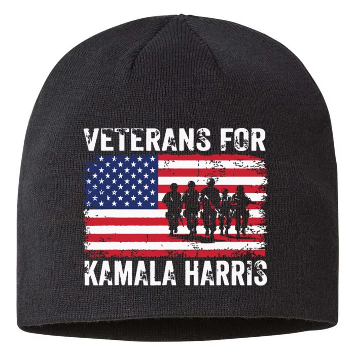 Veterans For Kamala Harris 2024 Election Usa Flag Military 8 1/2in Sustainable Knit Beanie