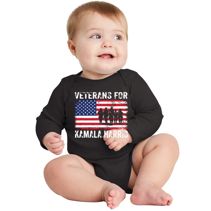 Veterans For Kamala Harris 2024 Election Usa Flag Military Baby Long Sleeve Bodysuit