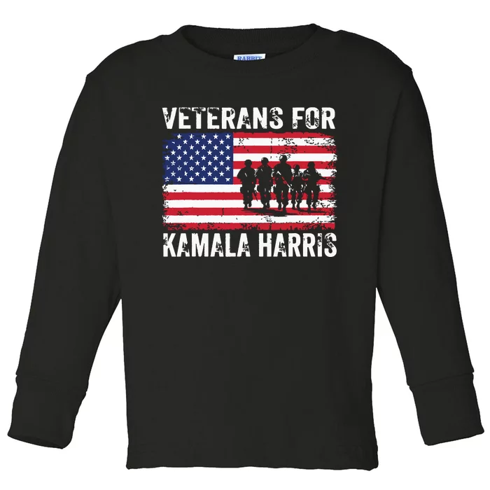 Veterans For Kamala Harris 2024 Election Usa Flag Military Toddler Long Sleeve Shirt