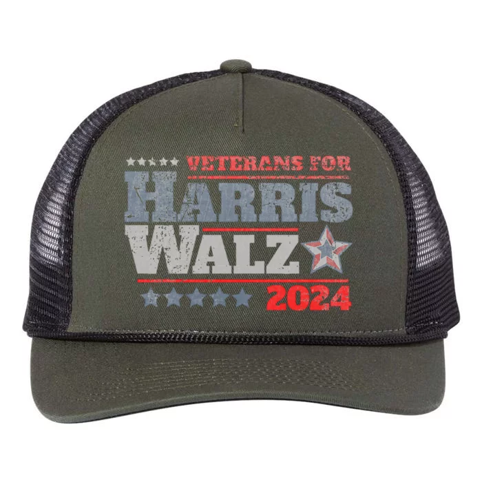 Veterans For Kamala Harris Tim Walz 2024 Retro Rope Trucker Hat Cap