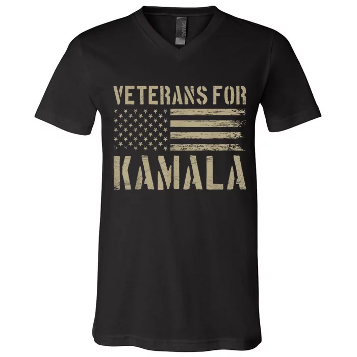 Veterans For Kamala Harris 2024 Election Usa Flag Military V-Neck T-Shirt