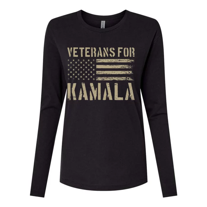 Veterans For Kamala Harris 2024 Election Usa Flag Military Womens Cotton Relaxed Long Sleeve T-Shirt