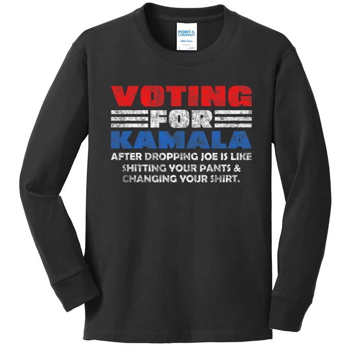 Voting For Kamala After Dropping Joe Biden Trump 2024 Kids Long Sleeve Shirt