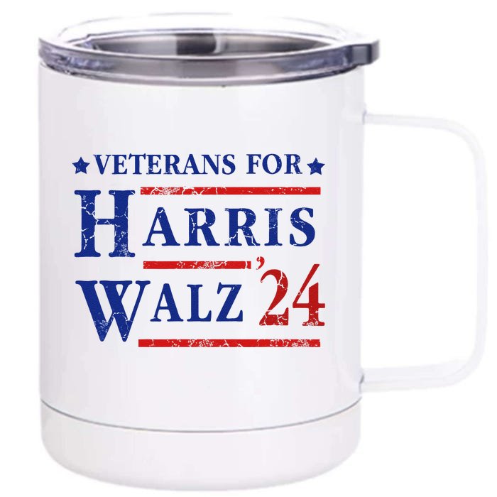 Veterans For Kamala Harris Tim Walz 2024 Election Front & Back 12oz Stainless Steel Tumbler Cup