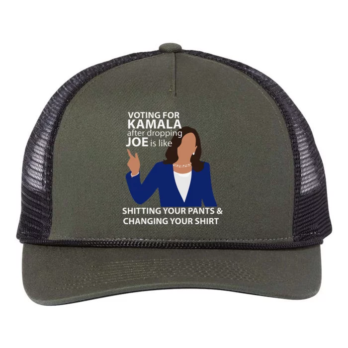 Voting For Kamala After Dropping Joe Is Like Shitting Gift Retro Rope Trucker Hat Cap