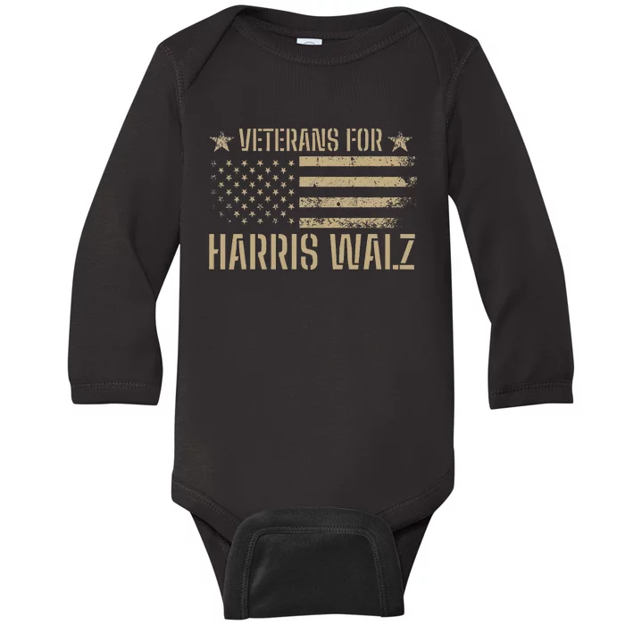 Veterans For Kamala Harris 2024 Election Usa Flag Military Baby Long Sleeve Bodysuit