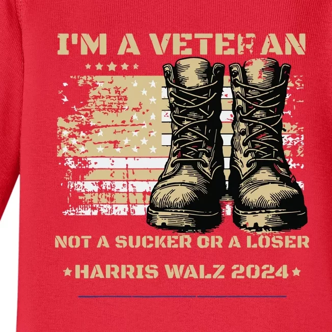 Veterans For Kamala Harris Tim Walz 2024 Election Usa Flag Baby Long Sleeve Bodysuit