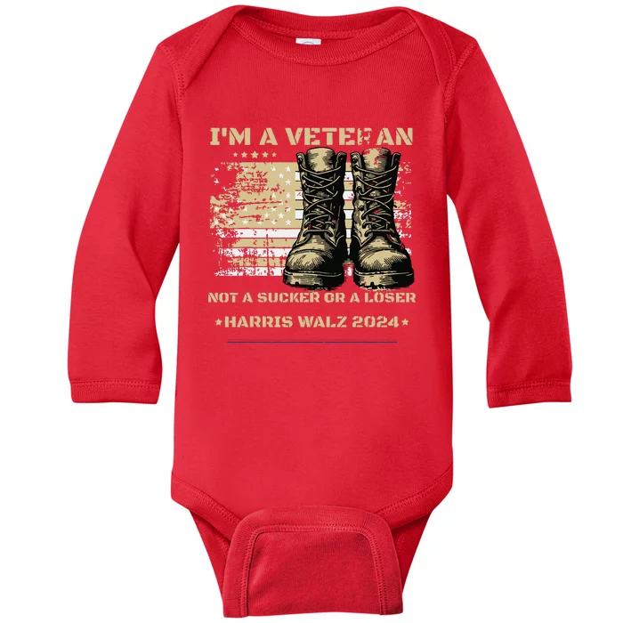 Veterans For Kamala Harris Tim Walz 2024 Election Usa Flag Baby Long Sleeve Bodysuit