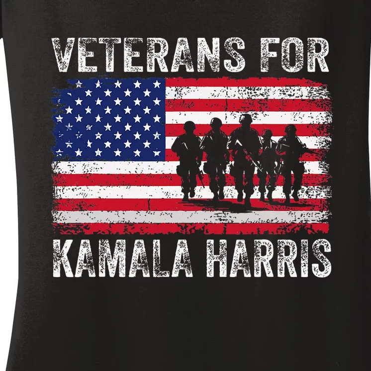 Veterans For Kamala Harris 2024 Election Usa Flag Military Women's V-Neck T-Shirt