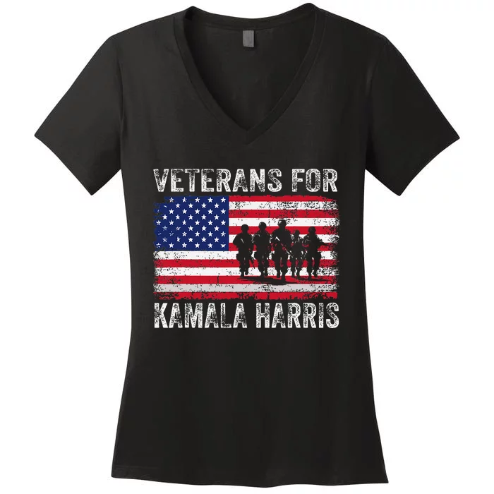 Veterans For Kamala Harris 2024 Election Usa Flag Military Women's V-Neck T-Shirt