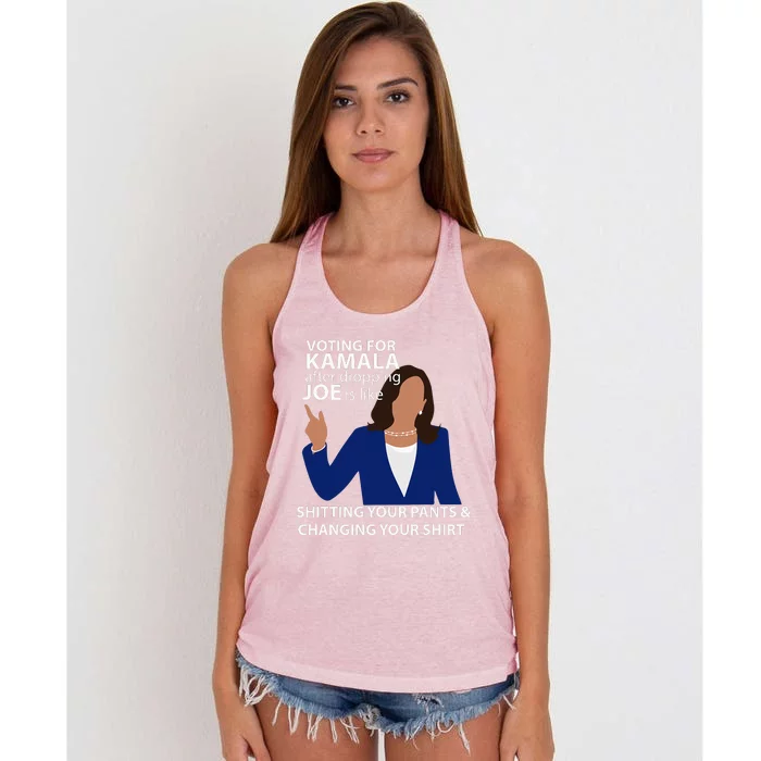 Voting For Kamala After Dropping Joe Is Like Shitting Women's Knotted Racerback Tank