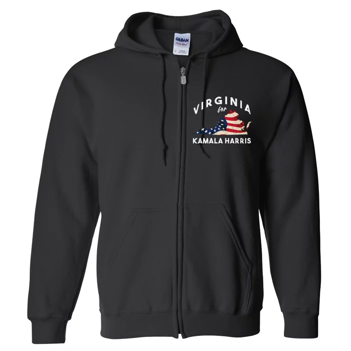 Virginia For Kamala 2024 Presidental Campaign Virginia Map Full Zip Hoodie