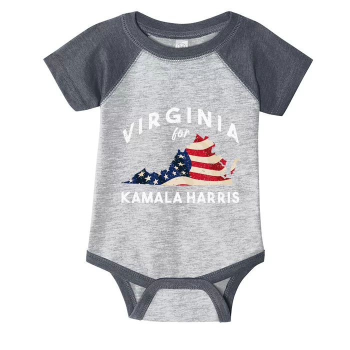 Virginia For Kamala 2024 Presidental Campaign Virginia Map Infant Baby Jersey Bodysuit