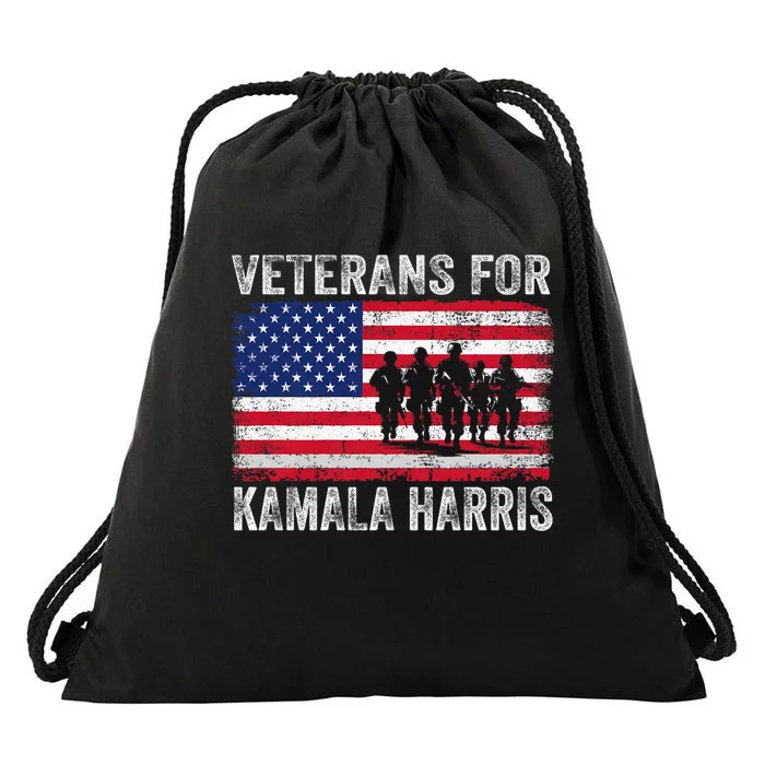 Veterans For Kamala Harris 2024 Election Usa Flag Military Drawstring Bag