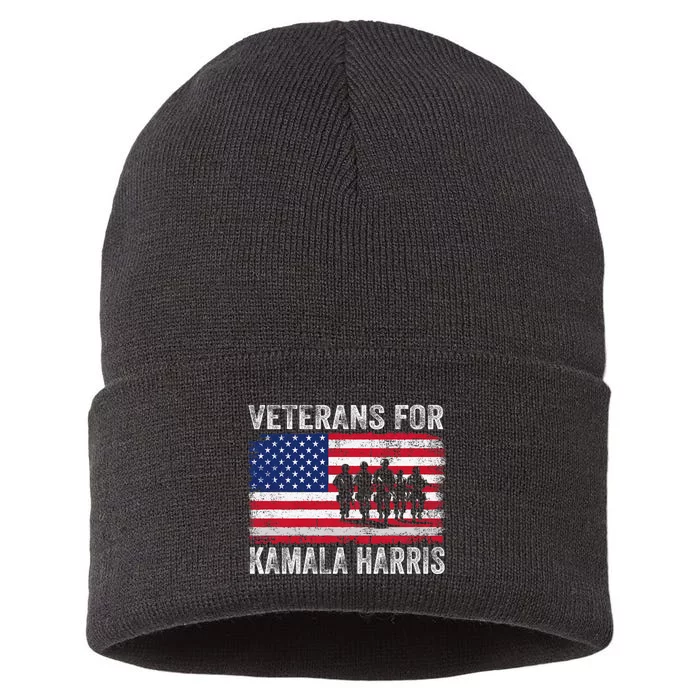 Veterans For Kamala Harris 2024 Election Usa Flag Military Sustainable Knit Beanie