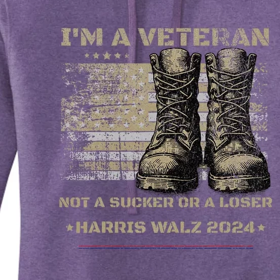 Veterans For Kamala Harris Tim Walz 2024 Election Usa Flag Women's Pullover Hoodie