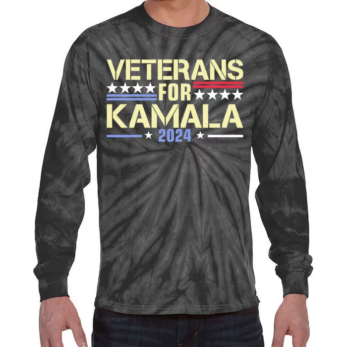 Veterans For Kamala American Flag Kamala Harris Supporter Tie-Dye Long Sleeve Shirt