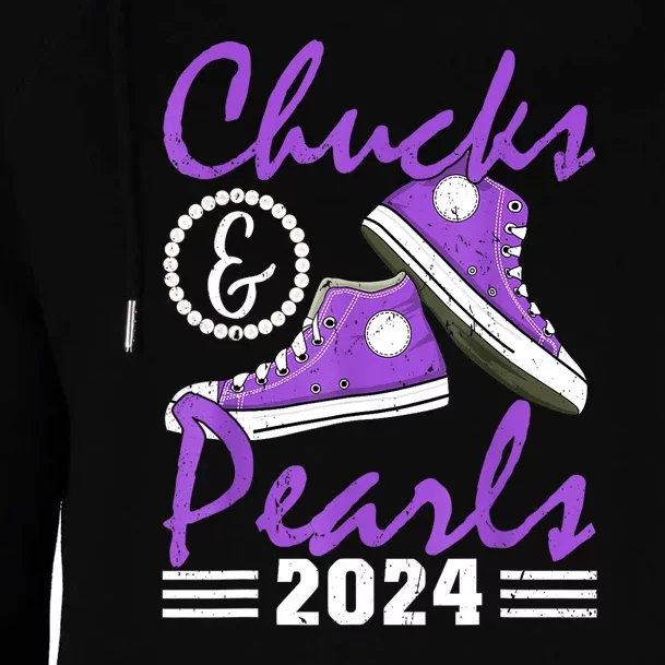 Voting For Kamala Harris Usa Election Chucks And Pearls 2024 Gift Womens Funnel Neck Pullover Hood