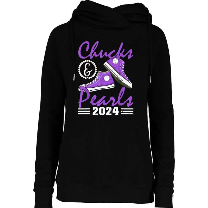 Voting For Kamala Harris Usa Election Chucks And Pearls 2024 Gift Womens Funnel Neck Pullover Hood