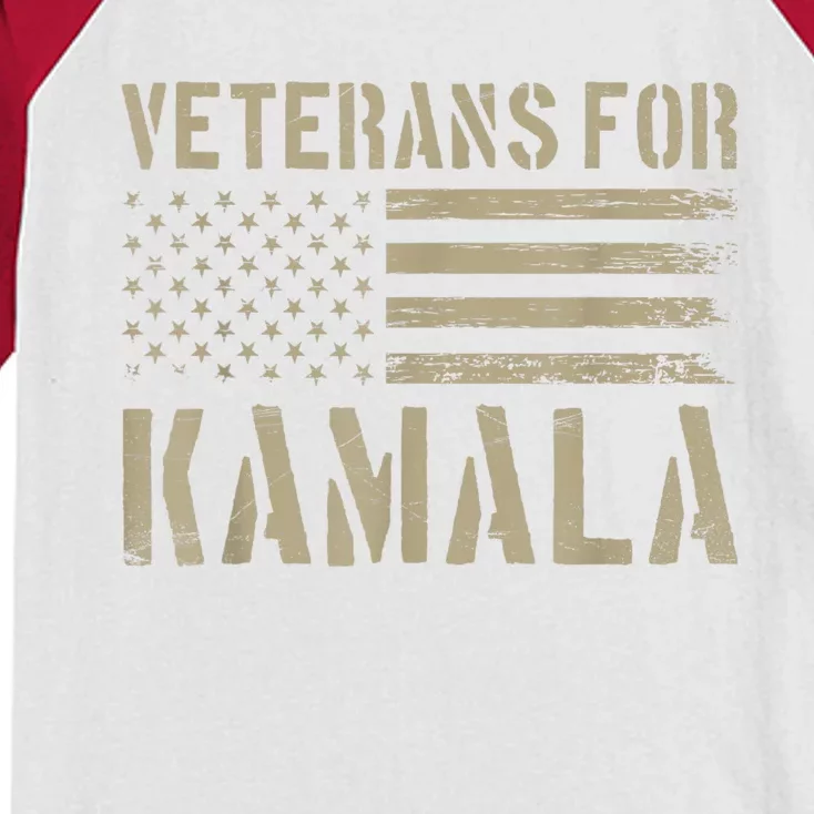 Veterans For Kamala Harris 2024 Election Usa Flag Military Kids Colorblock Raglan Jersey