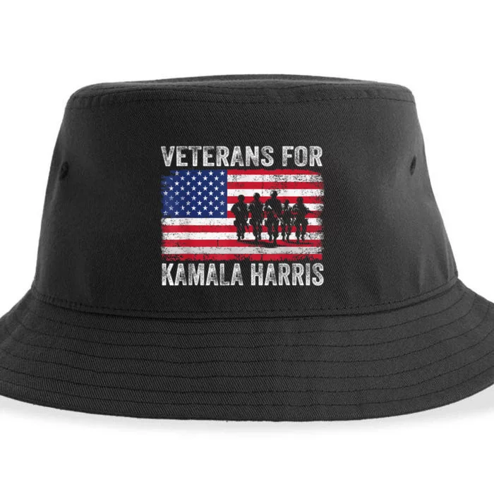 Veterans For Kamala Harris 2024 Election Usa Flag Military Sustainable Bucket Hat