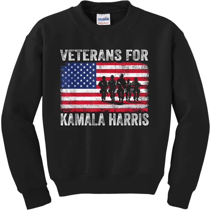 Veterans For Kamala Harris 2024 Election Usa Flag Military Kids Sweatshirt