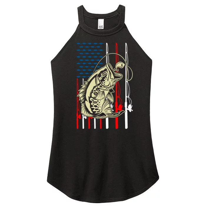 Vintage Fishing Lover Bass Fisherman American Flag Women’s Perfect Tri Rocker Tank