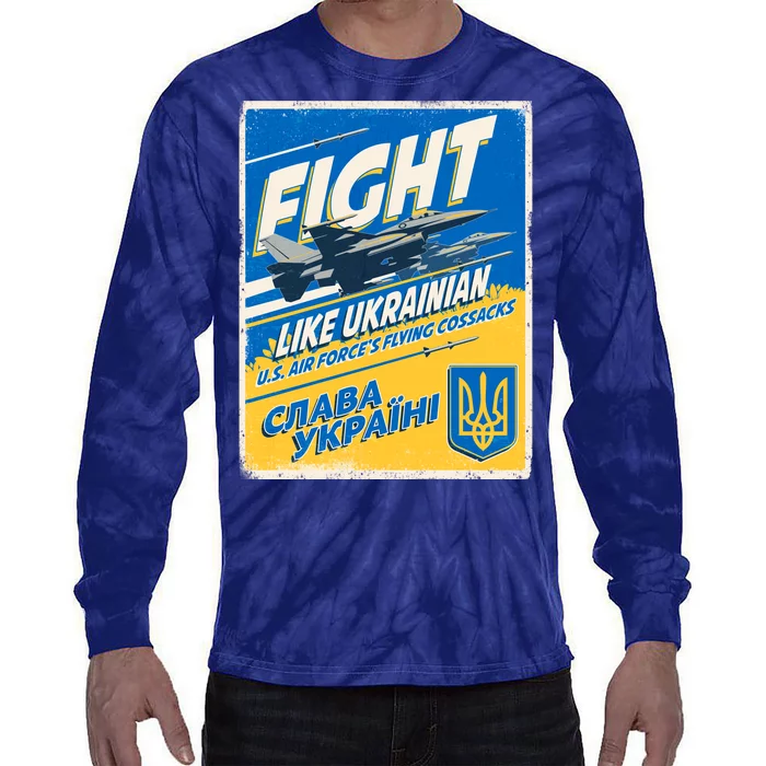 Vintage FIGHT Like Ukrainian US AIR Force's Flying Cossacks Poster Tie-Dye Long Sleeve Shirt