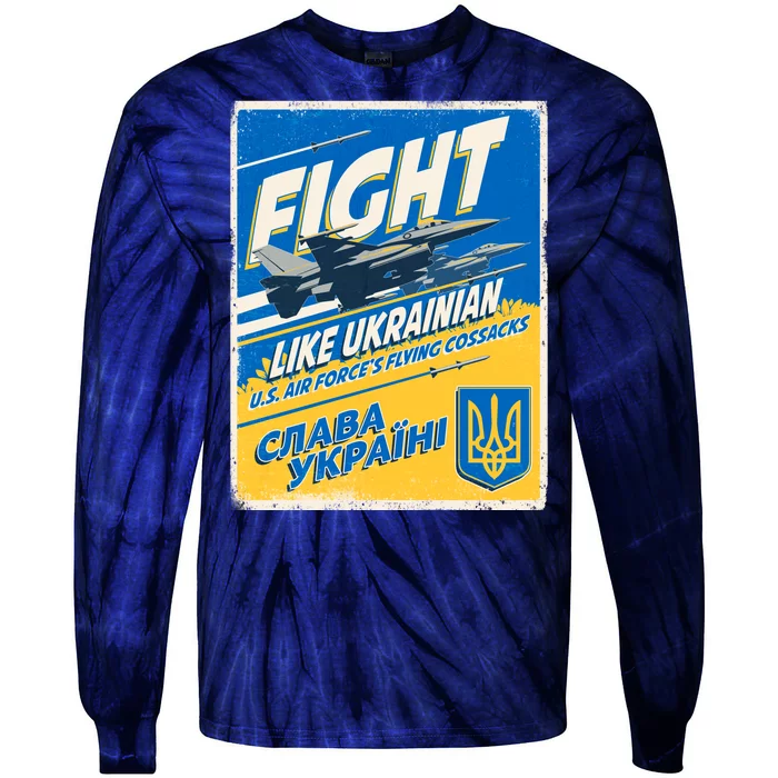 Vintage FIGHT Like Ukrainian US AIR Force's Flying Cossacks Poster Tie-Dye Long Sleeve Shirt