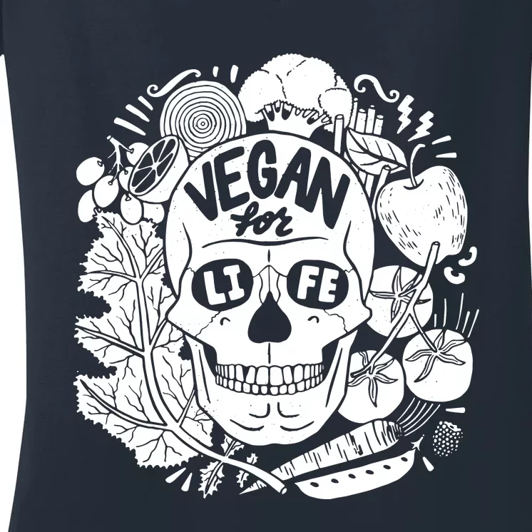 Vegan For Life Skull Vegan Clothing Women's V-Neck T-Shirt