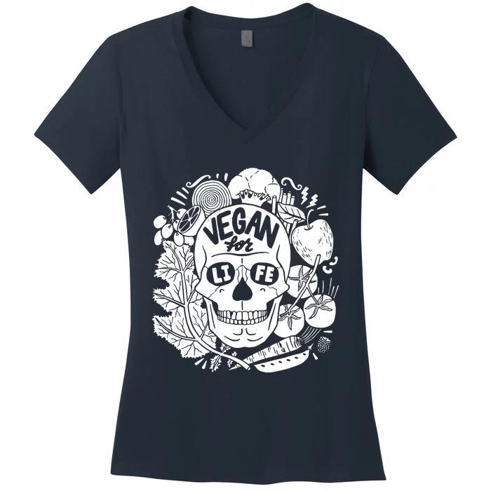 Vegan For Life Skull Vegan Clothing Women's V-Neck T-Shirt