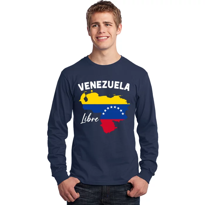 Venezuela Flag Map Proud American Venezuelan Venezuela Libre Long Sleeve Shirt